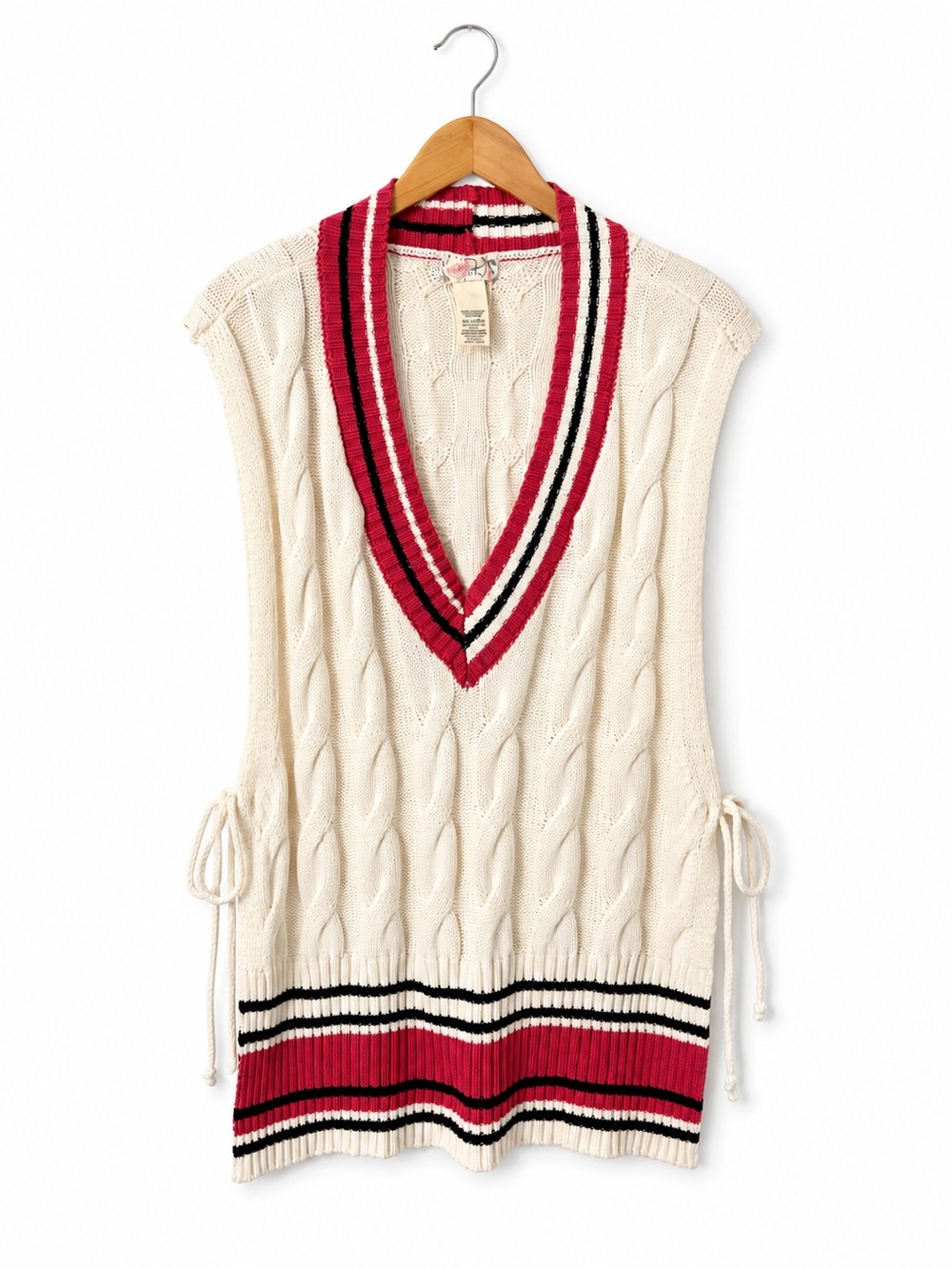 Free People Coastal Prep Poncho Vest Cable Knit Side Tie Cricket Sweater OS